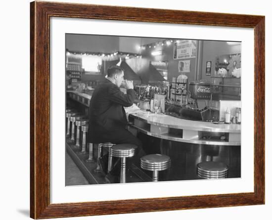 Hockey Great Jean Beliveau at a Diner in Montreal-Yale Joel-Framed Premium Photographic Print