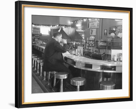 Hockey Great Jean Beliveau at a Diner in Montreal-Yale Joel-Framed Premium Photographic Print