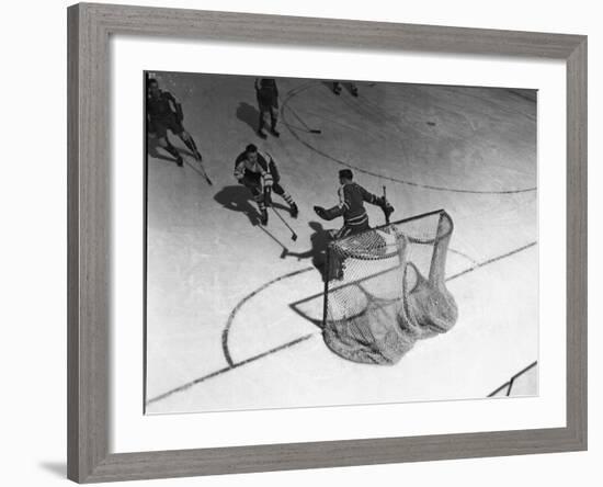 Hockey Great Jean Beliveau Taking a Shot on Net-Yale Joel-Framed Premium Photographic Print