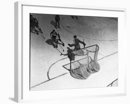 Hockey Great Jean Beliveau Taking a Shot on Net-Yale Joel-Framed Premium Photographic Print