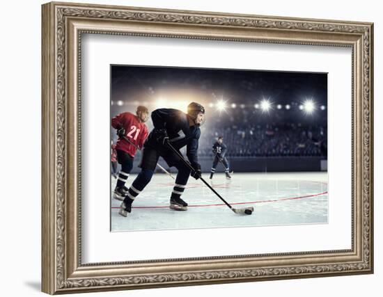 Hockey Match at Rink  . Mixed Media-Sergey Nivens-Framed Photographic Print