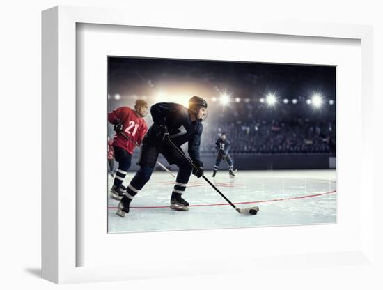 Hockey Match at Rink  . Mixed Media-Sergey Nivens-Framed Photographic Print