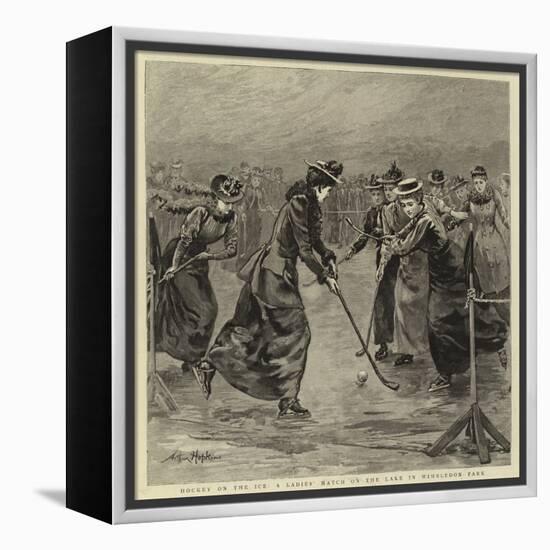 Hockey on the Ice, a Ladies' Match on the Lake in Wimbledon Park-Arthur Hopkins-Framed Premier Image Canvas