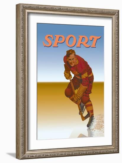 Hockey Player Shredding Ice-null-Framed Art Print