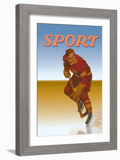 Hockey Player Shredding Ice-null-Framed Art Print