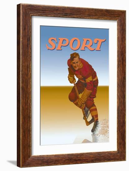 Hockey Player Shredding Ice-null-Framed Art Print