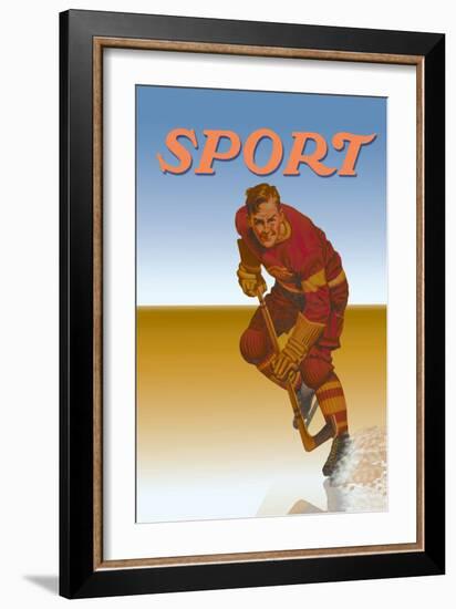 Hockey Player Shredding Ice-null-Framed Art Print