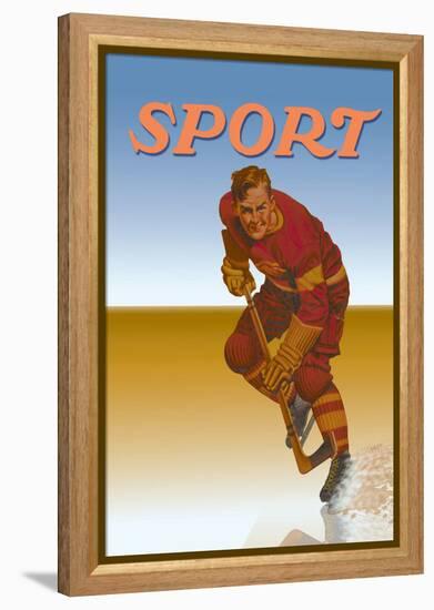 Hockey Player Shredding Ice-null-Framed Stretched Canvas