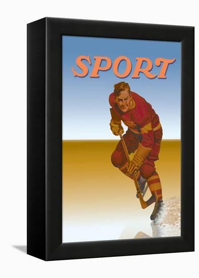 Hockey Player Shredding Ice-null-Framed Stretched Canvas