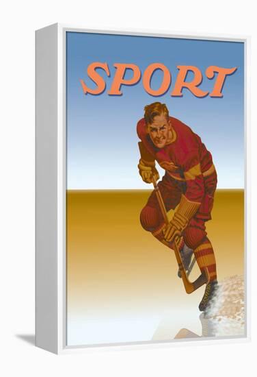 Hockey Player Shredding Ice-null-Framed Stretched Canvas