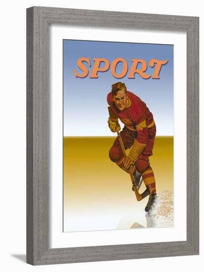 Hockey Player Shredding Ice-null-Framed Art Print