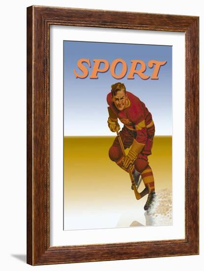 Hockey Player Shredding Ice-null-Framed Art Print