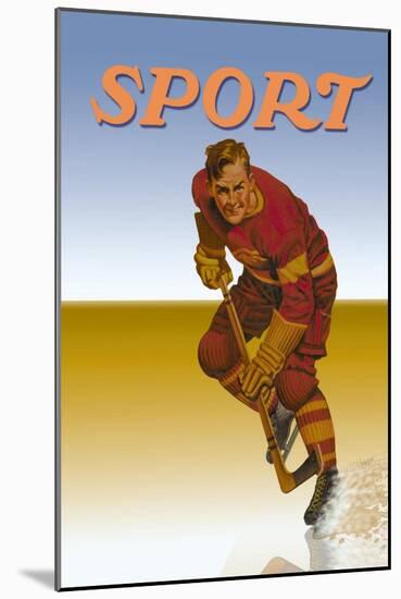 Hockey Player Shredding Ice-null-Mounted Art Print