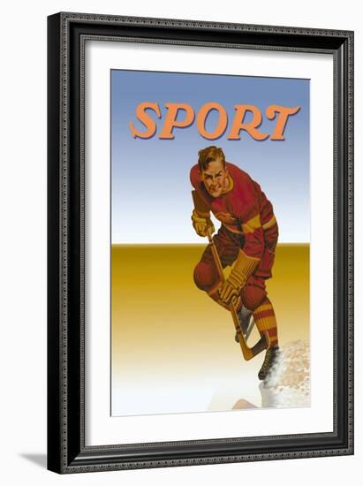 Hockey Player Shredding Ice-null-Framed Art Print