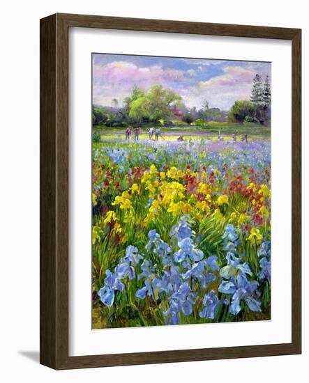 Hoeing Team and Iris Fields, 1993-Timothy Easton-Framed Giclee Print