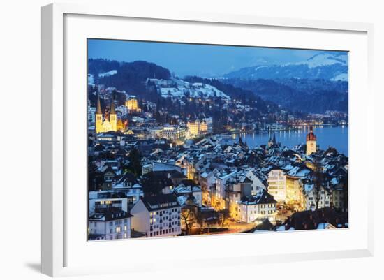 Hofkirche Church on Lake Lucerne, Lucerne, Switzerland, Europe-Christian Kober-Framed Photographic Print