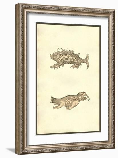 Hog & Elephant Sea Monsters-Ulisse Aldrovandi-Framed Art Print