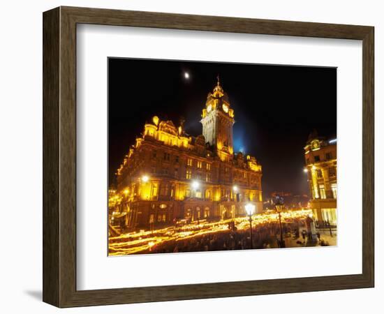 Hogmanay Torchlight Procession on Princes Street, Edinburgh, Lothian, Scotland, United Kingdom, Eur-Karol Kozlowski-Framed Photographic Print