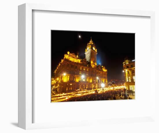 Hogmanay Torchlight Procession on Princes Street, Edinburgh, Lothian, Scotland, United Kingdom, Eur-Karol Kozlowski-Framed Photographic Print