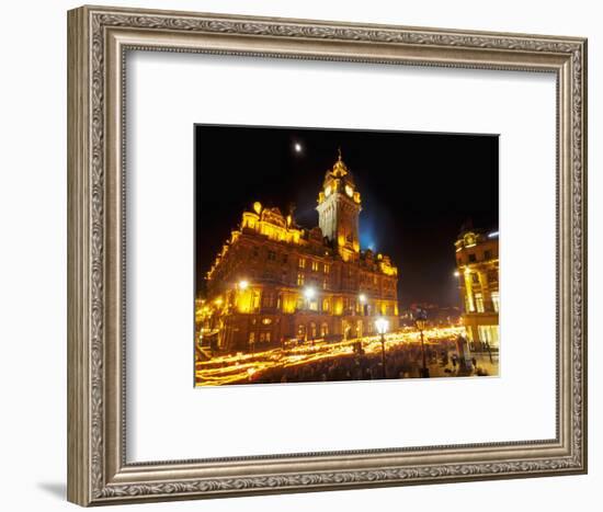 Hogmanay Torchlight Procession on Princes Street, Edinburgh, Lothian, Scotland, United Kingdom, Eur-Karol Kozlowski-Framed Photographic Print