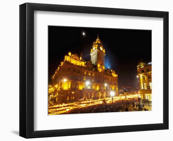 Hogmanay Torchlight Procession on Princes Street, Edinburgh, Lothian, Scotland, United Kingdom, Eur-Karol Kozlowski-Framed Photographic Print