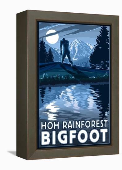 HOH Rainforest, Washington - Bigfoot-Lantern Press-Framed Stretched Canvas