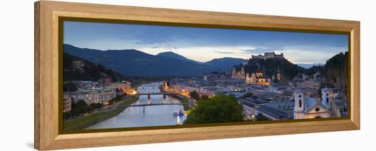 Hohensalzburg Fortress and Alt Stadt Illuminated at Dusk, Salzburg, Salzburger Land-Doug Pearson-Framed Premier Image Canvas