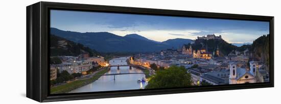 Hohensalzburg Fortress and Alt Stadt Illuminated at Dusk, Salzburg, Salzburger Land-Doug Pearson-Framed Premier Image Canvas