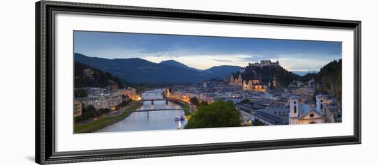 Hohensalzburg Fortress and Alt Stadt Illuminated at Dusk, Salzburg, Salzburger Land-Doug Pearson-Framed Photographic Print