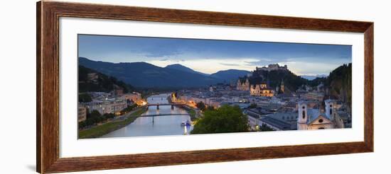 Hohensalzburg Fortress and Alt Stadt Illuminated at Dusk, Salzburg, Salzburger Land-Doug Pearson-Framed Photographic Print