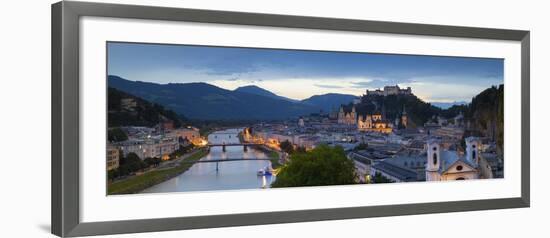 Hohensalzburg Fortress and Alt Stadt Illuminated at Dusk, Salzburg, Salzburger Land-Doug Pearson-Framed Photographic Print