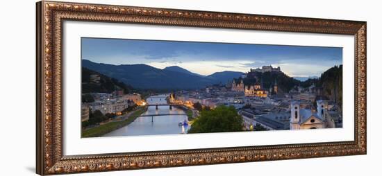 Hohensalzburg Fortress and Alt Stadt Illuminated at Dusk, Salzburg, Salzburger Land-Doug Pearson-Framed Photographic Print