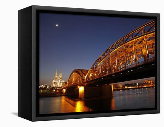 Hohenzollern Bridge over the River Rhine and Cathedral, Cologne, North Rhine Westphalia, Germany, E-Hans Peter Merten-Framed Premier Image Canvas