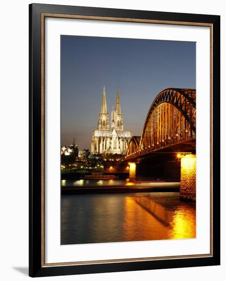 Hohenzollern Bridge over the River Rhine and Cathedral, UNESCO World Heritage Site, Cologne, North -Hans Peter Merten-Framed Photographic Print