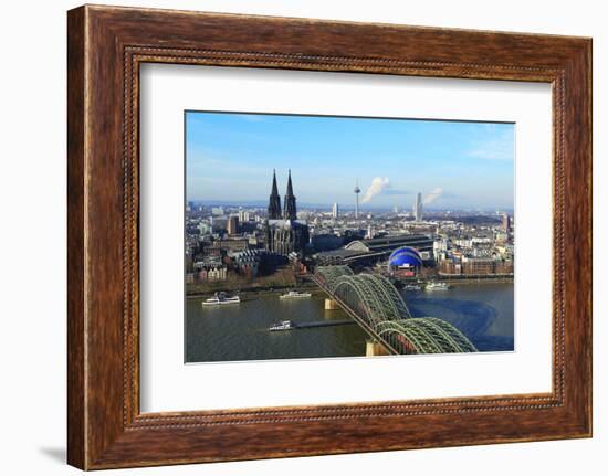 Hohenzollern Bridge with Cologne Cathedral, Cologne, North Rhine-Westphalia, Germany, Europe-Hans-Peter Merten-Framed Photographic Print
