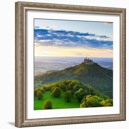 Hohenzollern Castle and Sourrounding Countryside Illuminated at Sunset, Swabia, Baden Wuerttemberg-Doug Pearson-Framed Photographic Print