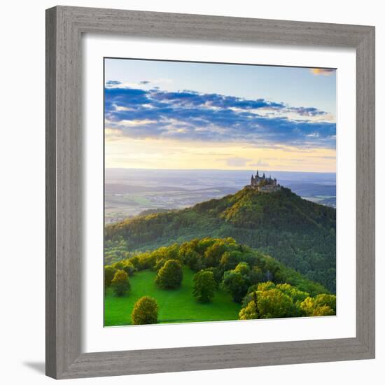 Hohenzollern Castle and Sourrounding Countryside Illuminated at Sunset, Swabia, Baden Wuerttemberg-Doug Pearson-Framed Photographic Print