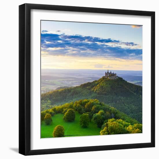 Hohenzollern Castle and Sourrounding Countryside Illuminated at Sunset, Swabia, Baden Wuerttemberg-Doug Pearson-Framed Photographic Print