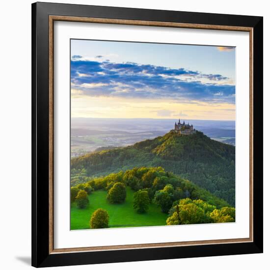 Hohenzollern Castle and Sourrounding Countryside Illuminated at Sunset, Swabia, Baden Wuerttemberg-Doug Pearson-Framed Photographic Print