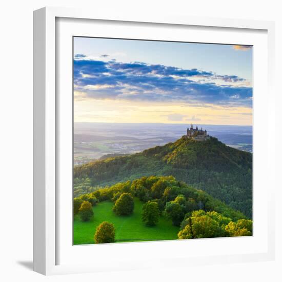 Hohenzollern Castle and Sourrounding Countryside Illuminated at Sunset, Swabia, Baden Wuerttemberg-Doug Pearson-Framed Photographic Print