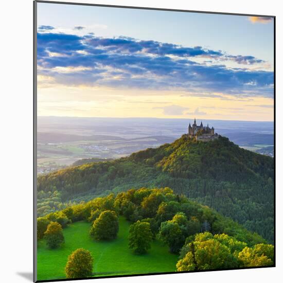 Hohenzollern Castle and Sourrounding Countryside Illuminated at Sunset, Swabia, Baden Wuerttemberg-Doug Pearson-Mounted Photographic Print