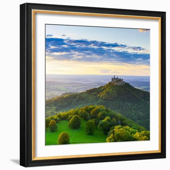 Hohenzollern Castle and Sourrounding Countryside Illuminated at Sunset, Swabia, Baden Wuerttemberg-Doug Pearson-Framed Photographic Print
