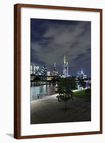 Holbeinsteg, Footbridge, Skyline Banking District, Frankfurt on the Main, Hessen, Germany-Axel Schmies-Framed Photographic Print