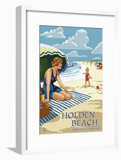 Holden Beach, North Carolina - Woman on Beach-Lantern Press-Framed Art Print