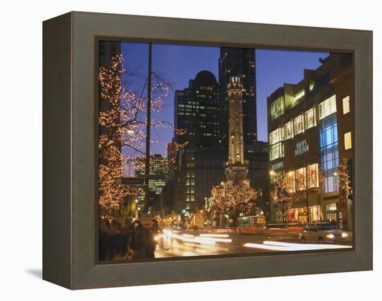 Holiday Lights on North Michigan Avenue, Chicago, Illinois, USA-Alan Klehr-Framed Premier Image Canvas