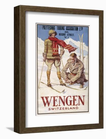 Holiday Poster for Wengen in Switzerland Showing a Couple Skiing-null-Framed Photographic Print