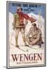 Holiday Poster for Wengen in Switzerland Showing a Couple Skiing-null-Mounted Photographic Print