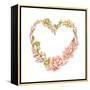 Holiday Wreath of Watercolor Succulents in the Form of Heart, Vector Illustration in Vintage Style.-Nikiparonak-Framed Stretched Canvas