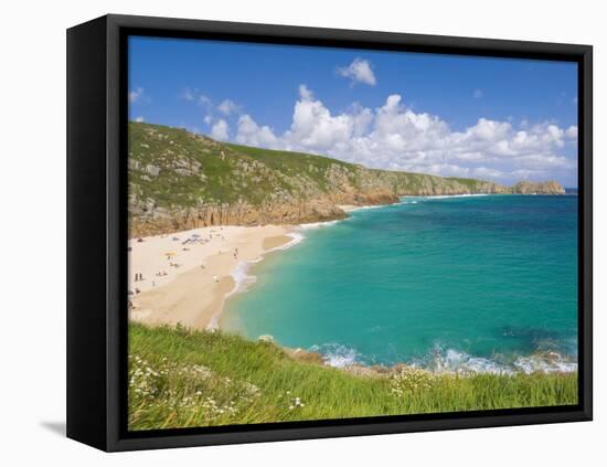 Holidaymakers and Tourists Sunbathing on Porthcurno Beach, Cornwall, England, United Kingdom-Neale Clark-Framed Premier Image Canvas