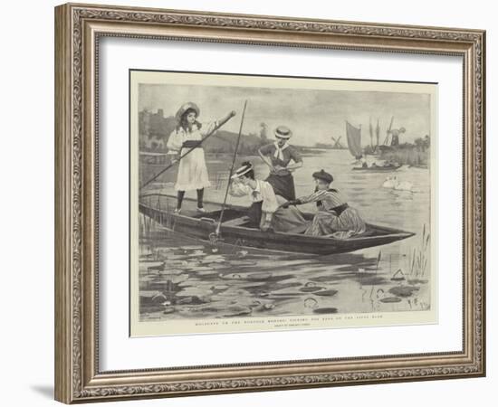 Holidays on the Norfolk Broads, Picking for Eels on the River Bure-null-Framed Giclee Print